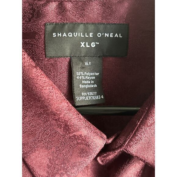 Shaquille O'neal Xlg Men's Casual Botton Down shirt Big & Tall Maroon - Picture 3 of 6